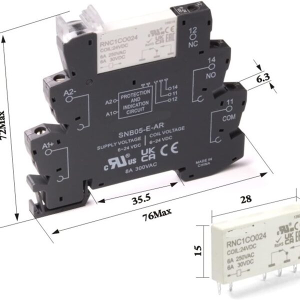 Реле интерфейсное 24В, 1СО, 6A, в сборе с колодкой и индикатором